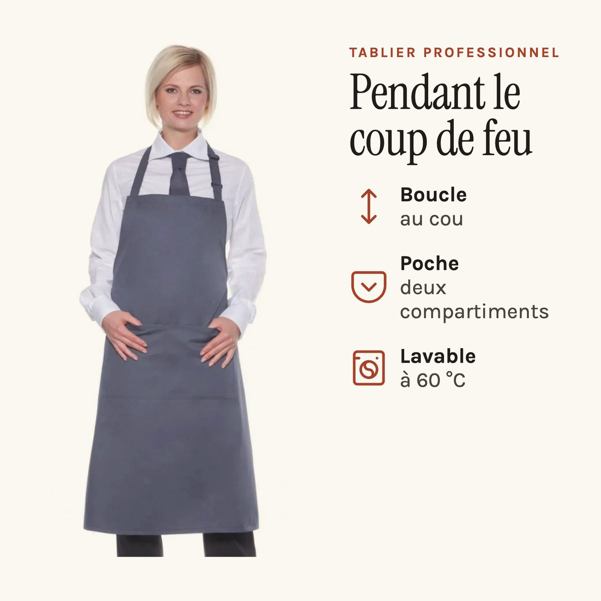 Tablier Professionnel Gris, porté en situation