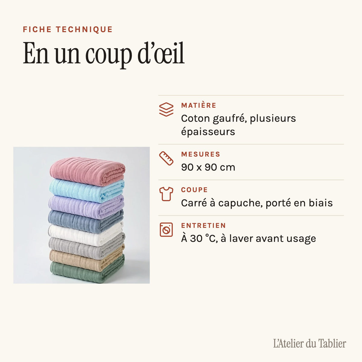 Tablier de bain bébé, la cape à capuche qu'on tend sur les bras, fiche technique