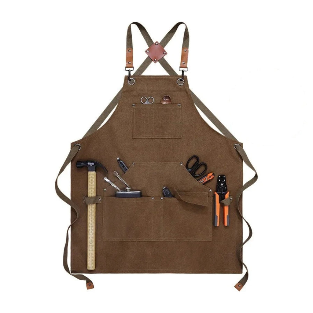 Tablier de bricoleur en toile épaisse, à passant pour marteau, camel, de face