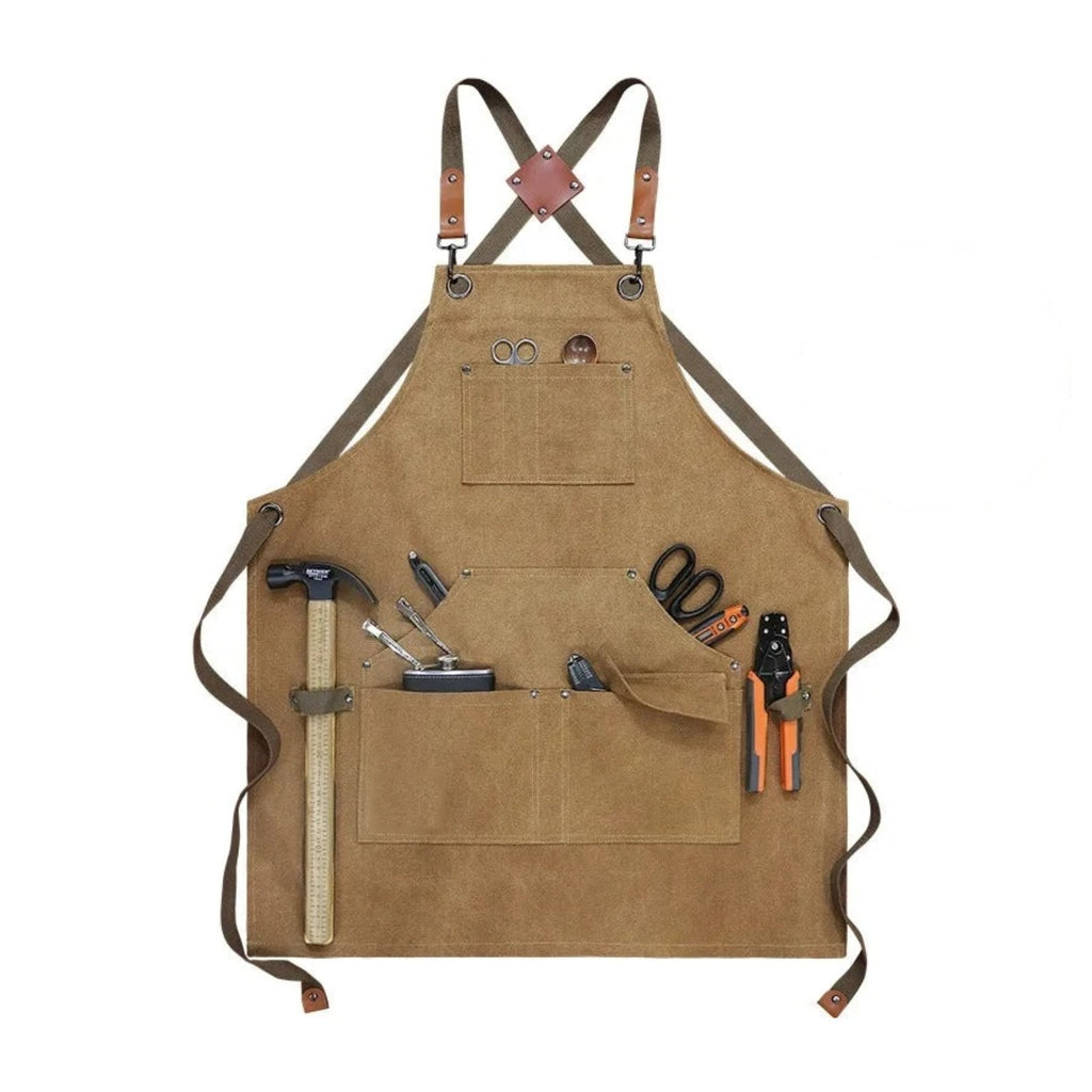 Tablier de bricoleur en toile épaisse, à passant pour marteau, kaki, de face