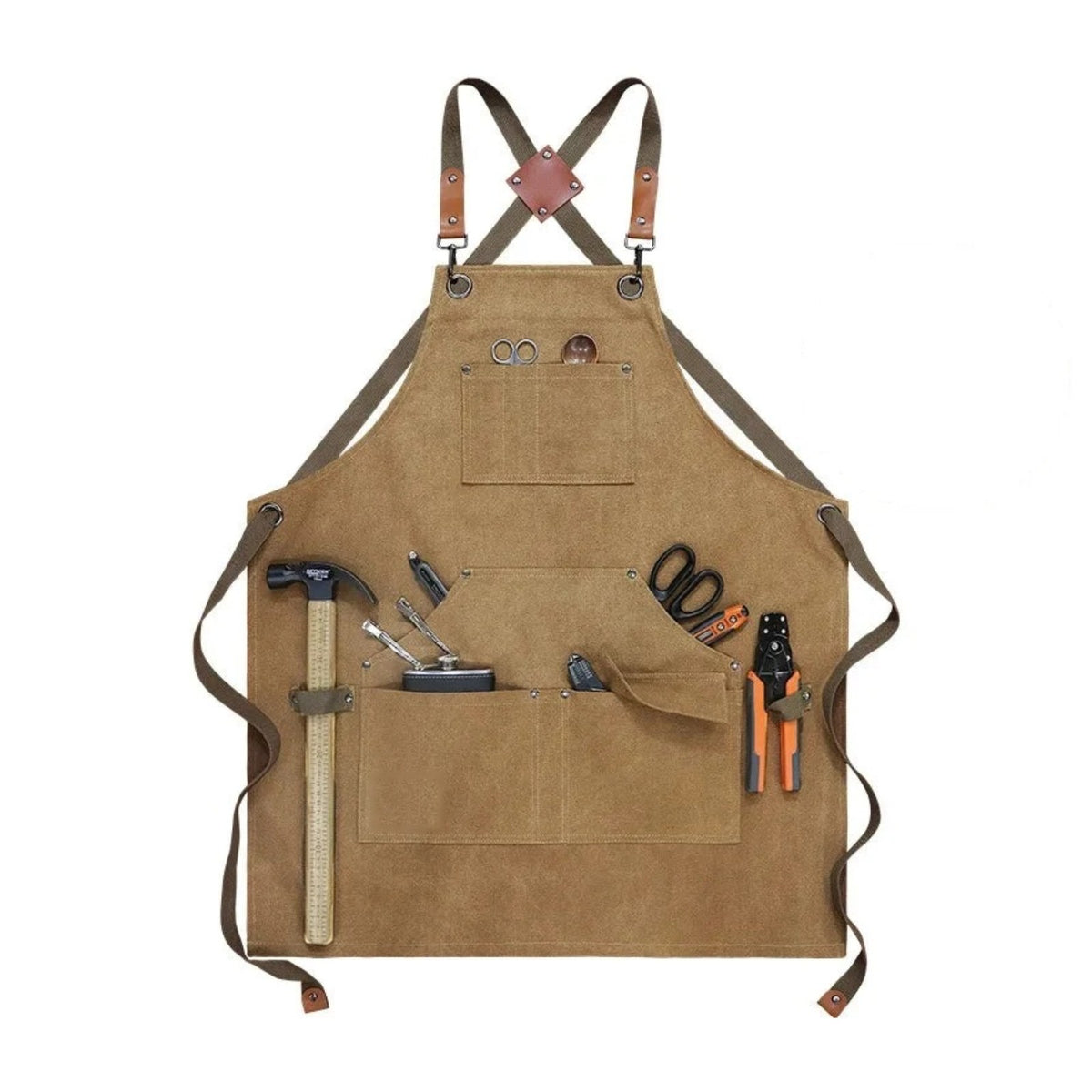 Tablier de bricoleur en toile épaisse, à passant pour marteau, kaki, de face