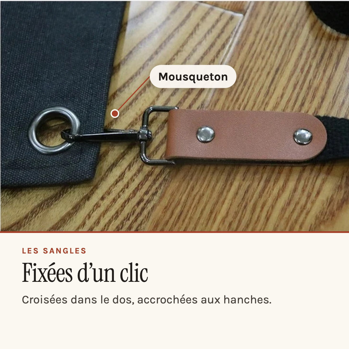 Tablier de bricoleur en toile épaisse, à passant pour marteau, mousqueton de la sangle