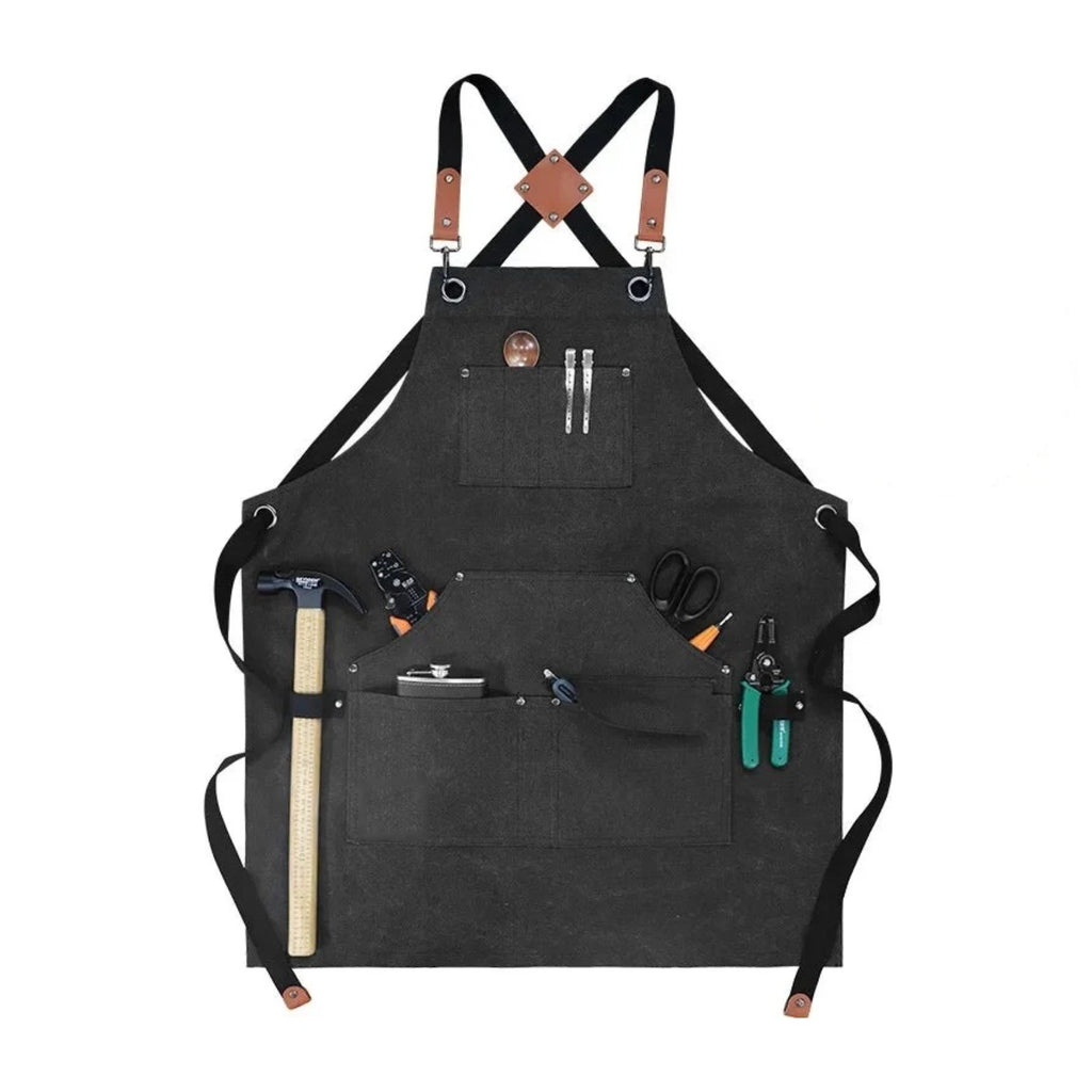 Tablier de bricoleur en toile épaisse, à passant pour marteau, noir, de face