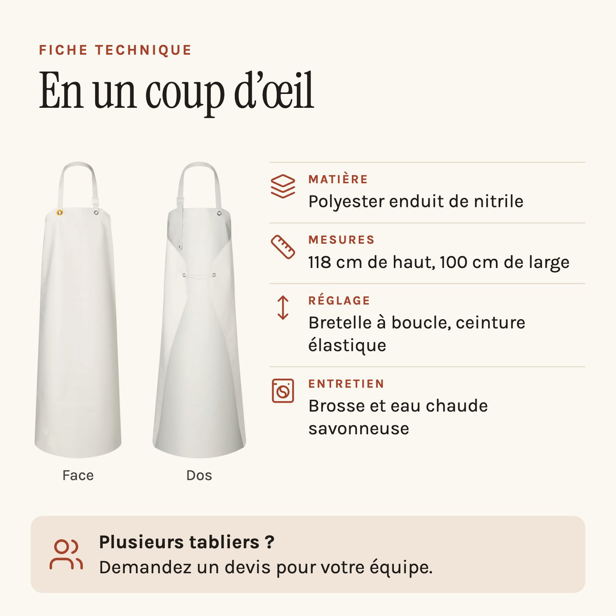 Metzgerschürze für die Wurstküche, technisches Datenblatt