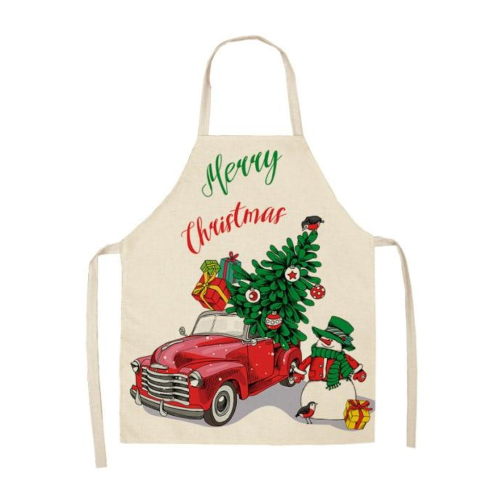 Kochschürze Weihnachten, roter Lieferwagen und Tannenbaum