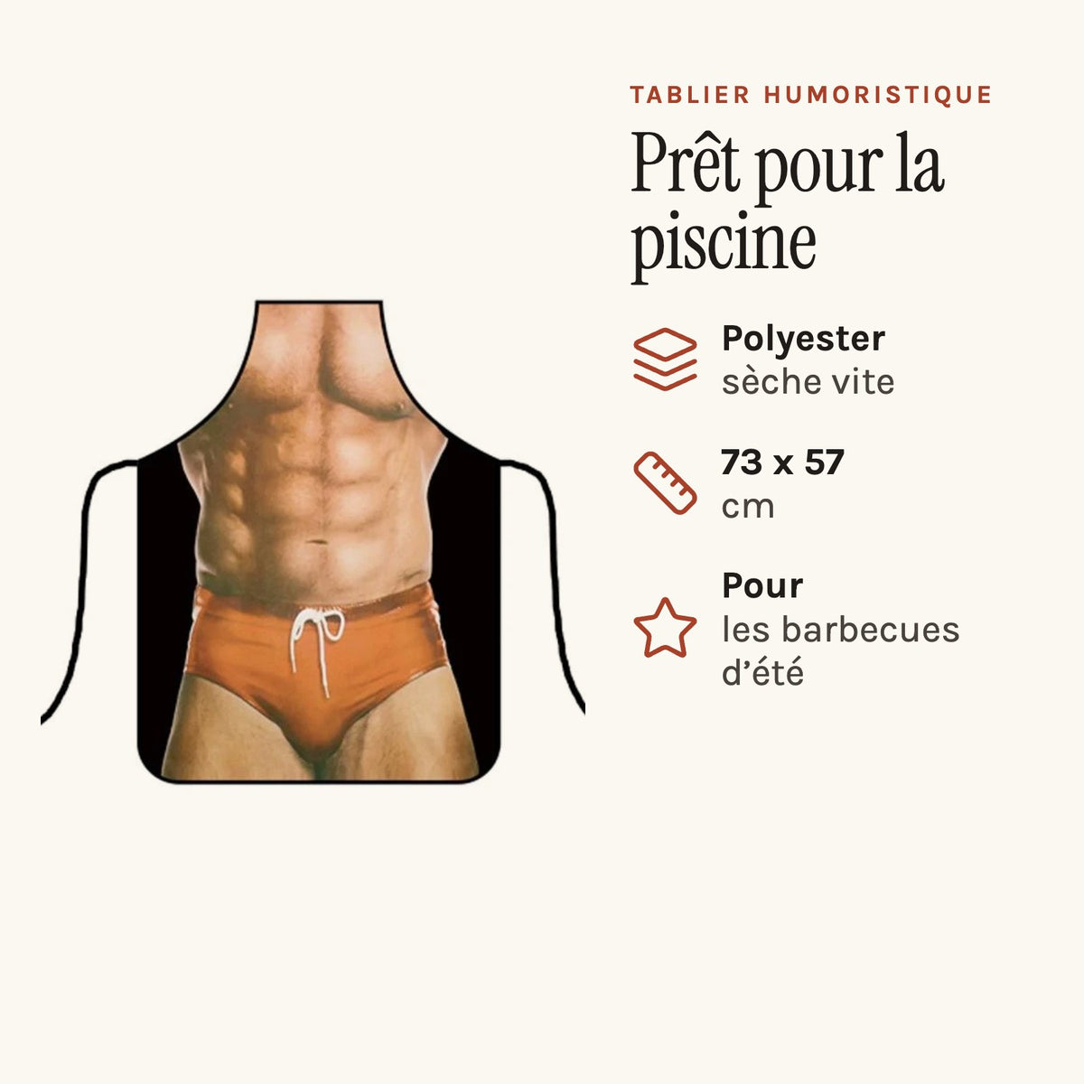 Tablier de cuisine drôle, imprimé torse en slip de bain