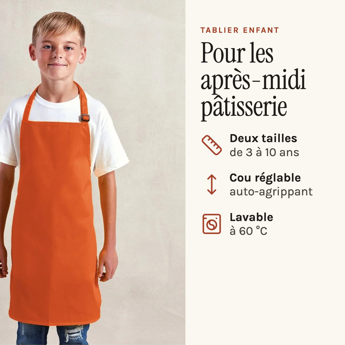 Kinder-Kochschürze, Orange, von einem Kind getragen