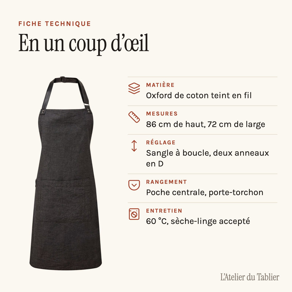 Kochschürze Damen Chic, technisches Datenblatt