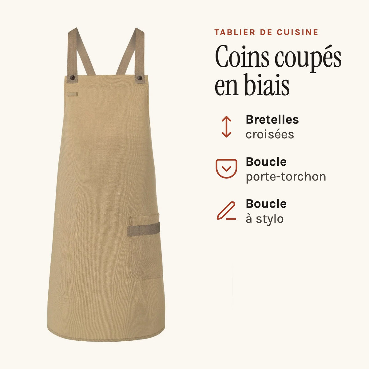 Tablier de Cuisine Femme Moderne, coins coupés en biais
