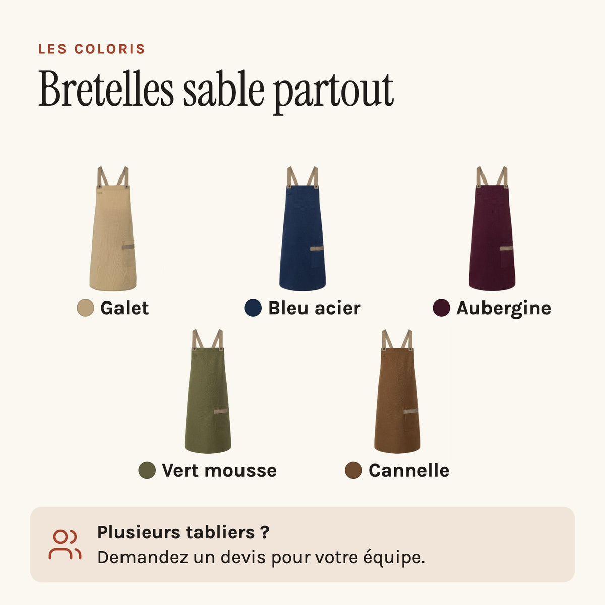 Tablier de Cuisine Femme Moderne, les cinq coloris