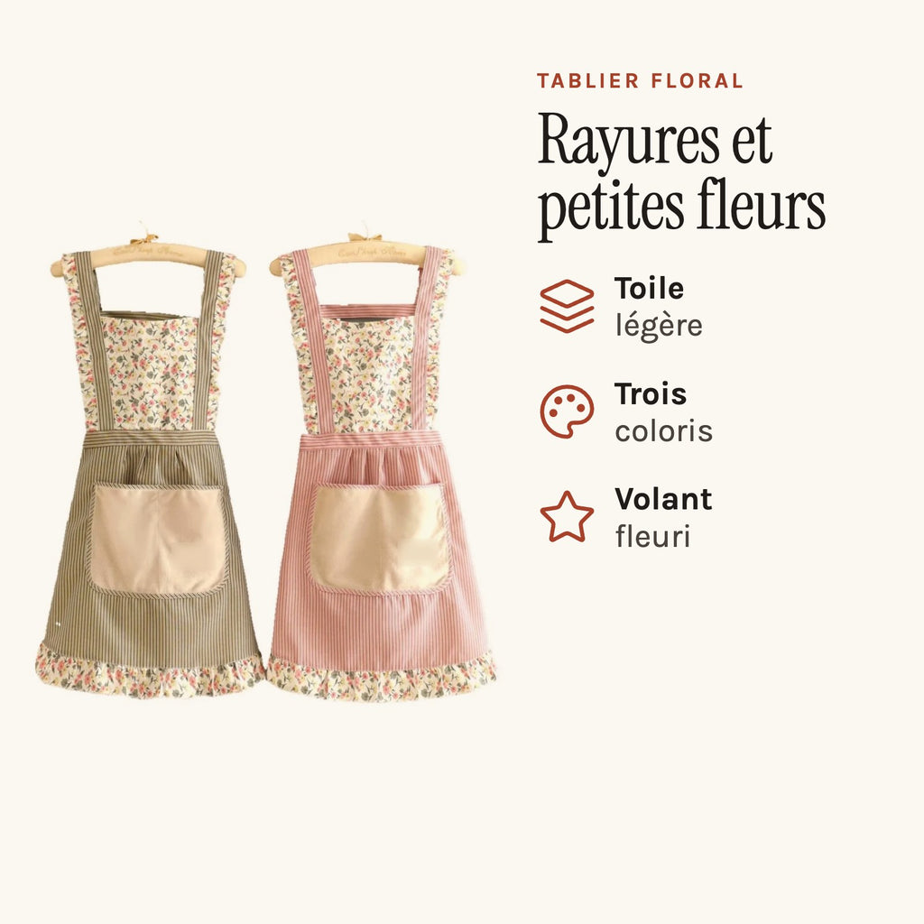 Tablier Floral, vert et rose
