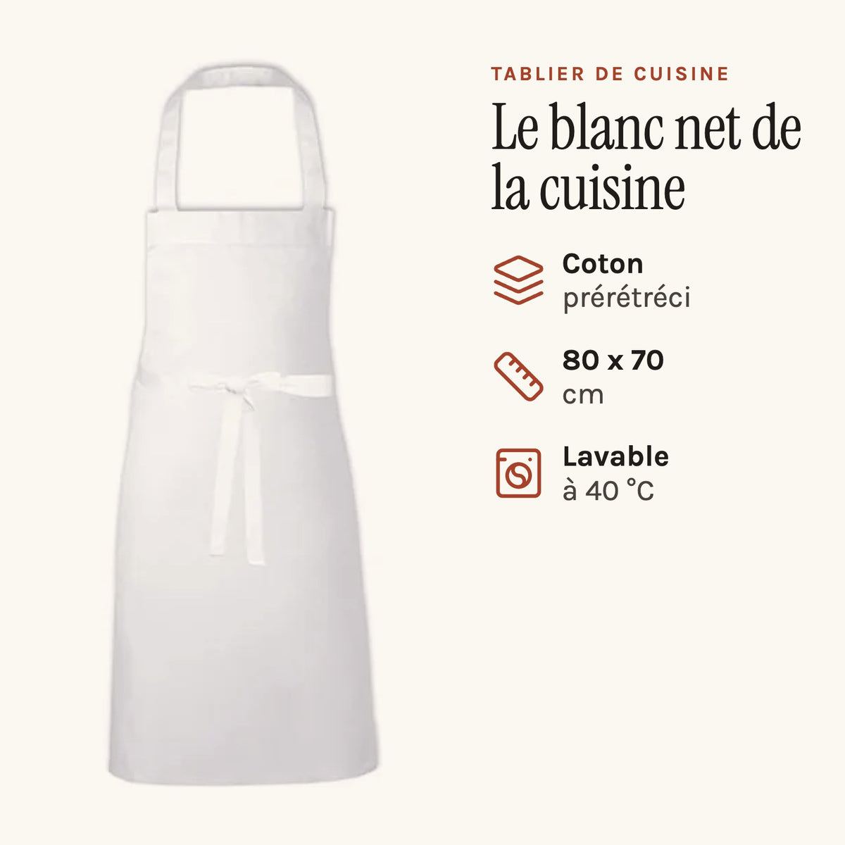 Tablier de cuisine homme blanc en coton, blanc
