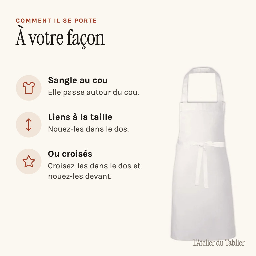 Tablier de cuisine homme blanc en coton, blanc, comment il se porte
