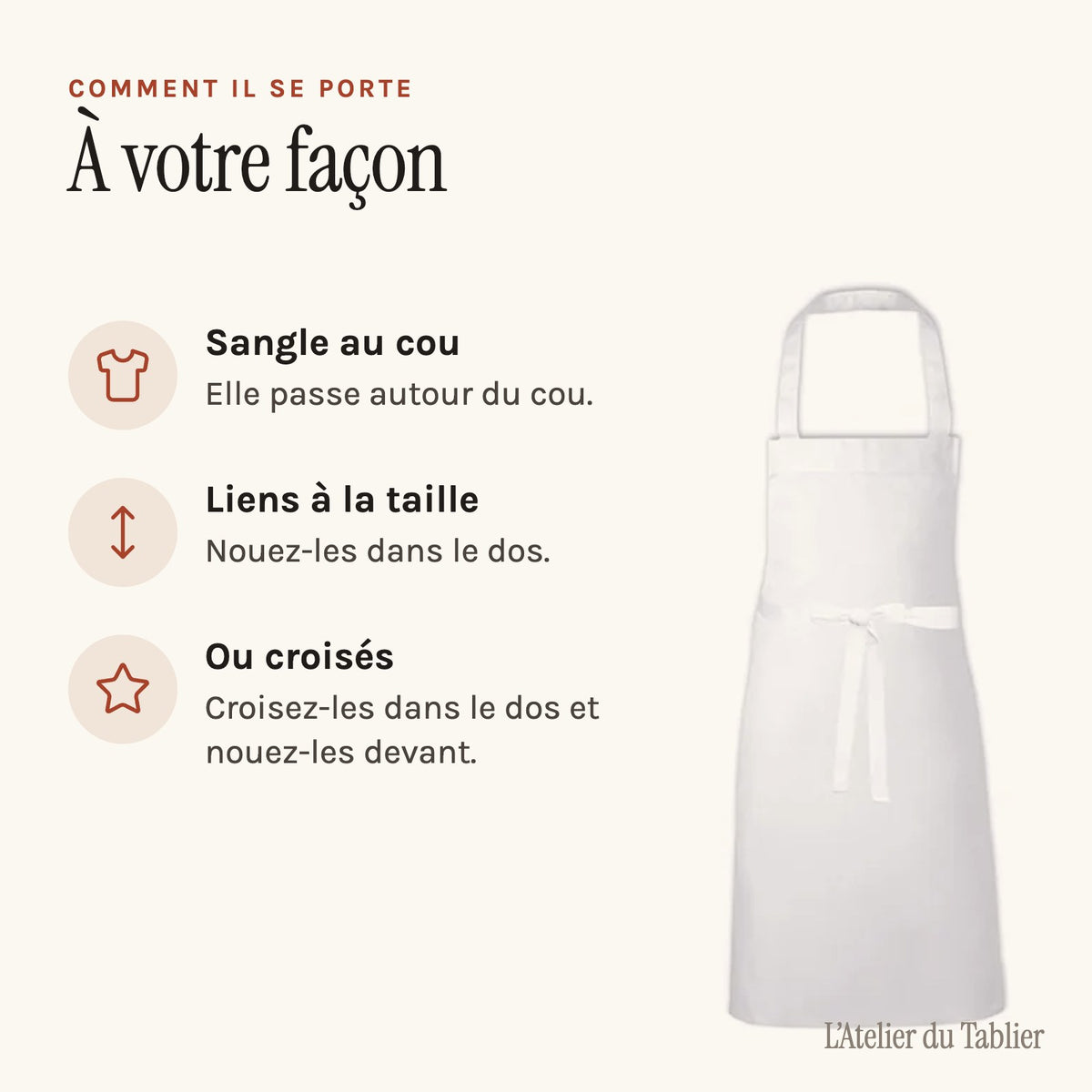Tablier de cuisine homme blanc en coton, blanc, comment il se porte