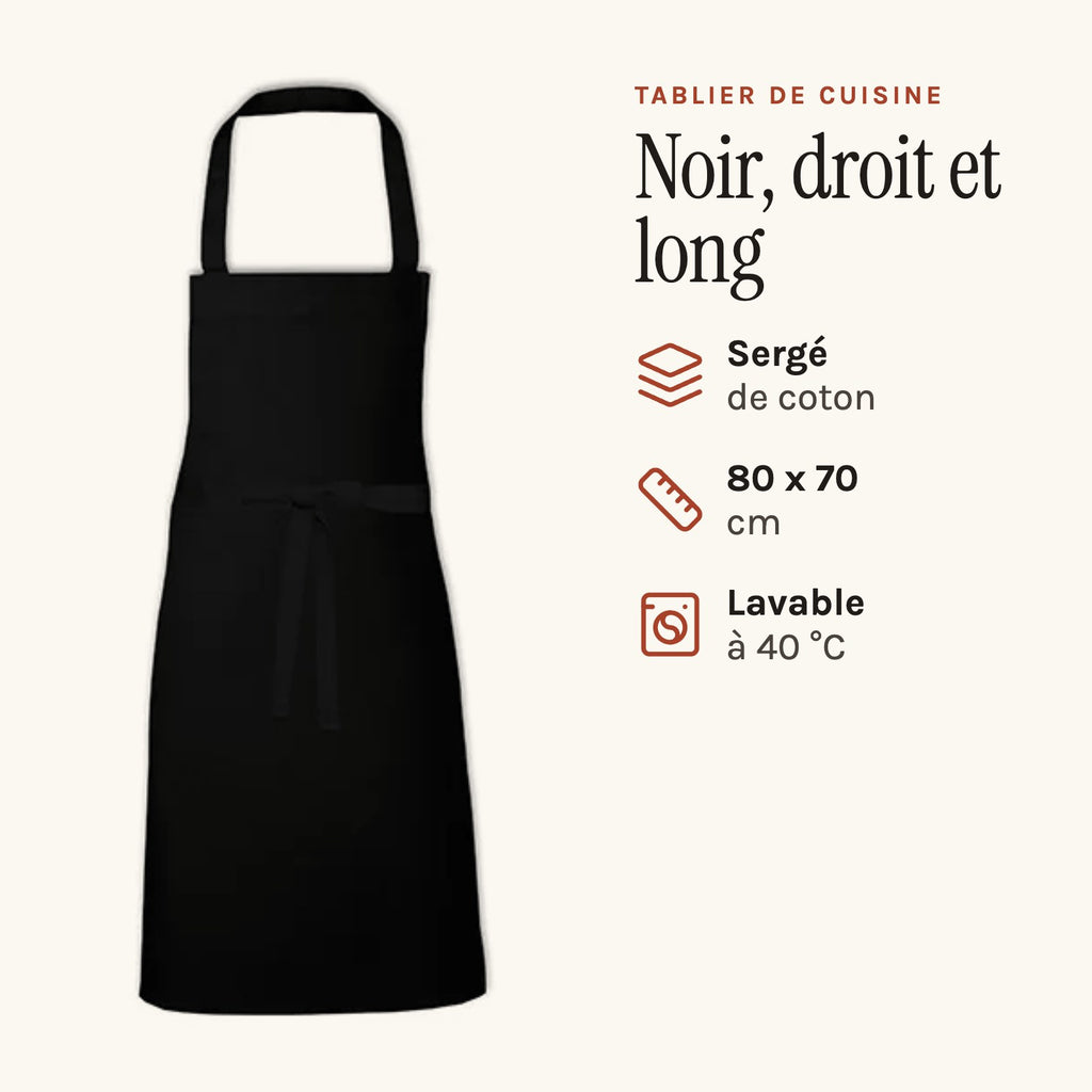 Tablier de cuisine homme noir, noir