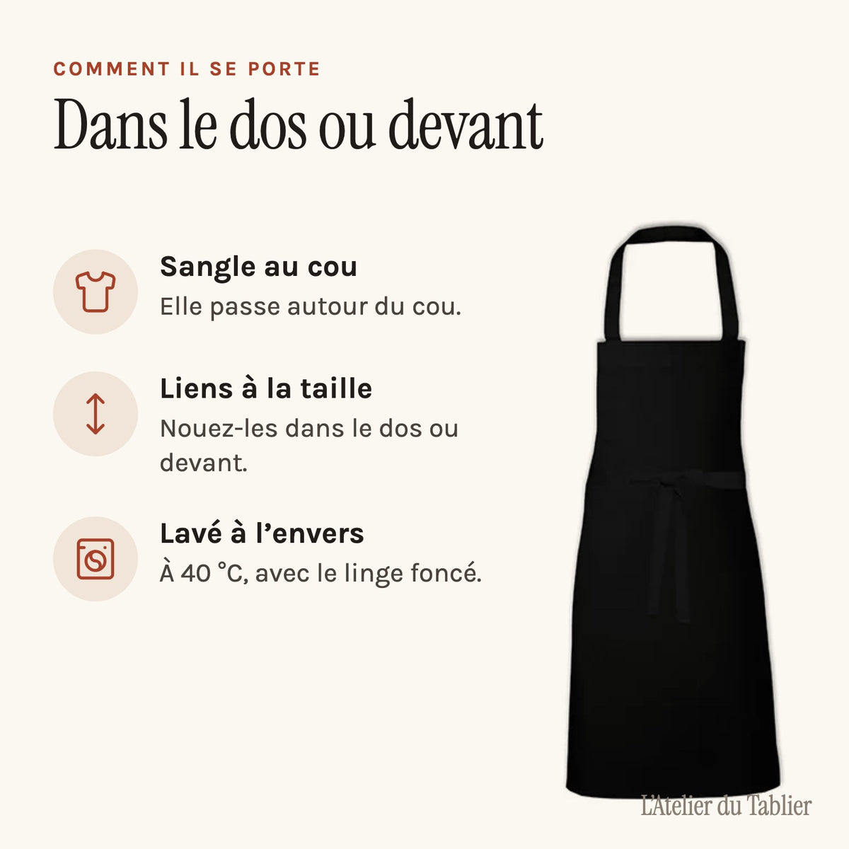Tablier de cuisine homme noir, noir, comment il se porte