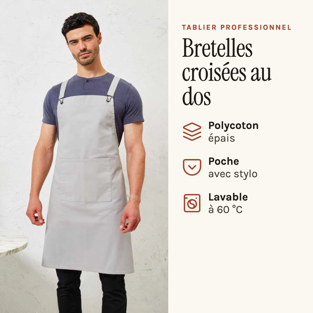 Profi-Kochschürze Modern, Silber, getragen