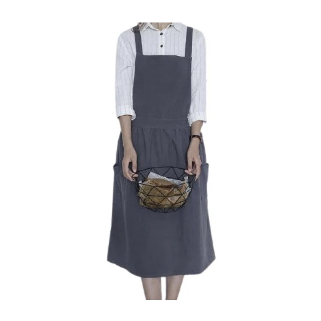 Grembiule da cucina giapponese in cotone, grigio, indossato