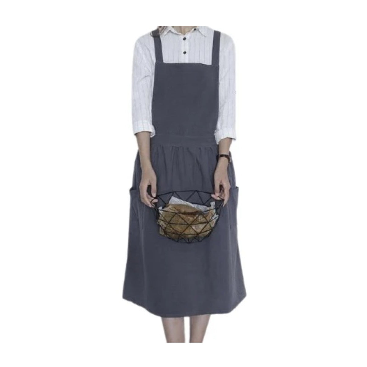 Grembiule da cucina giapponese in cotone, grigio, indossato