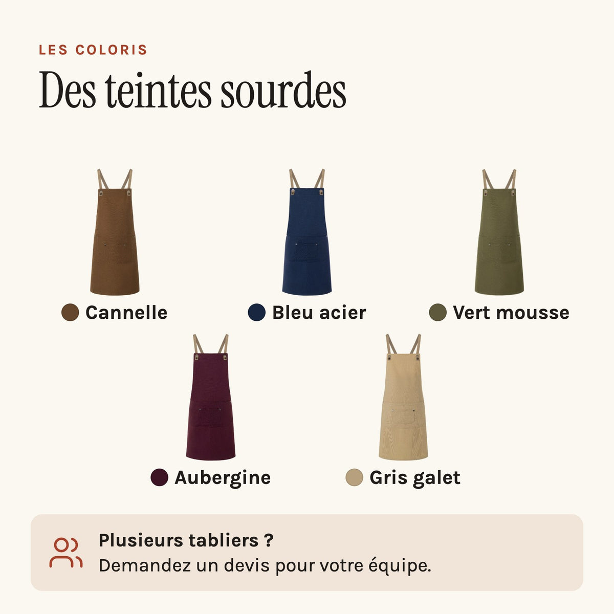Tablier Moderne, les cinq coloris