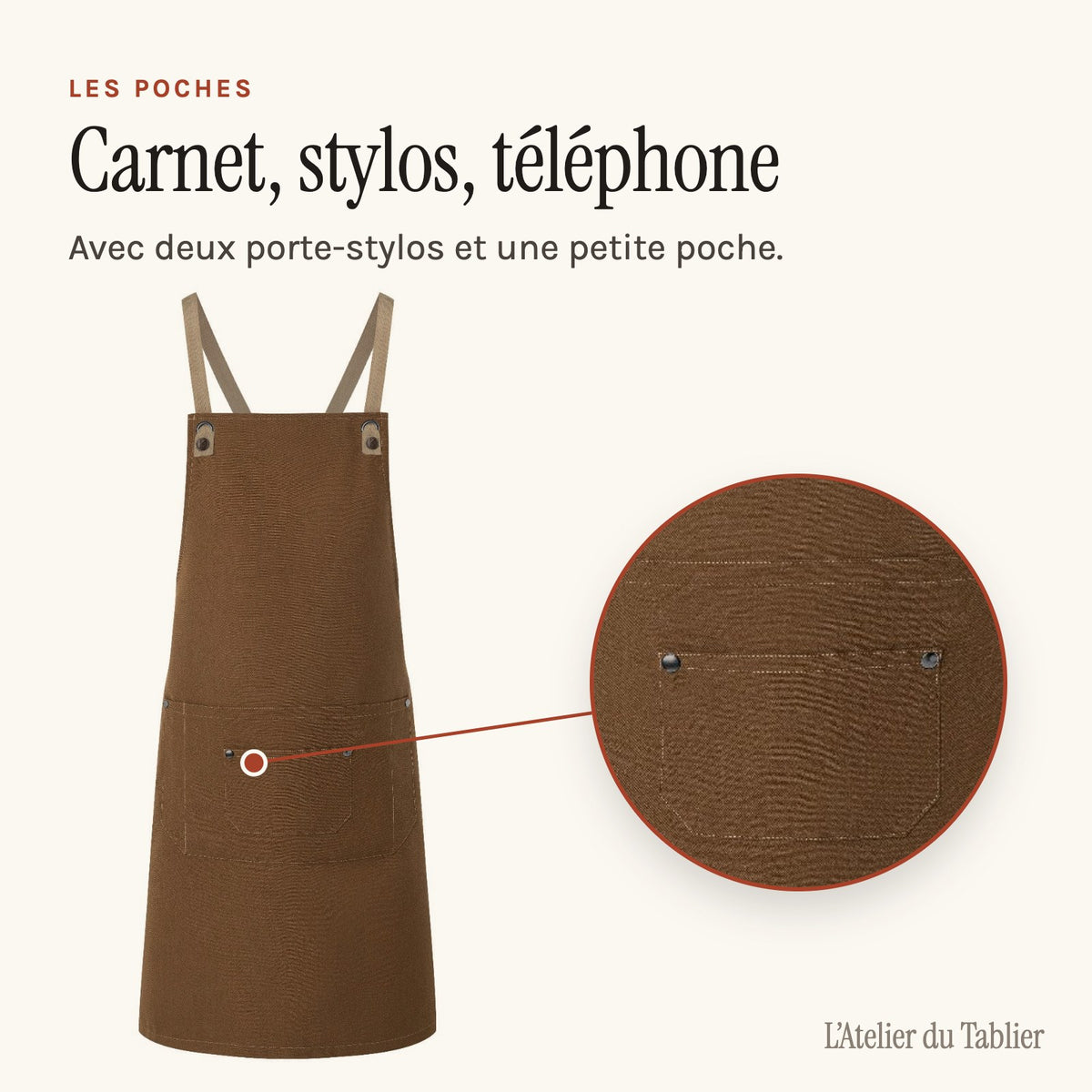Tablier Moderne, grande poche et compartiments à stylos