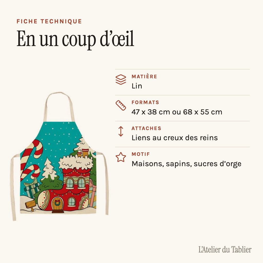 Tablier de cuisine à motif de Noël, fiche technique