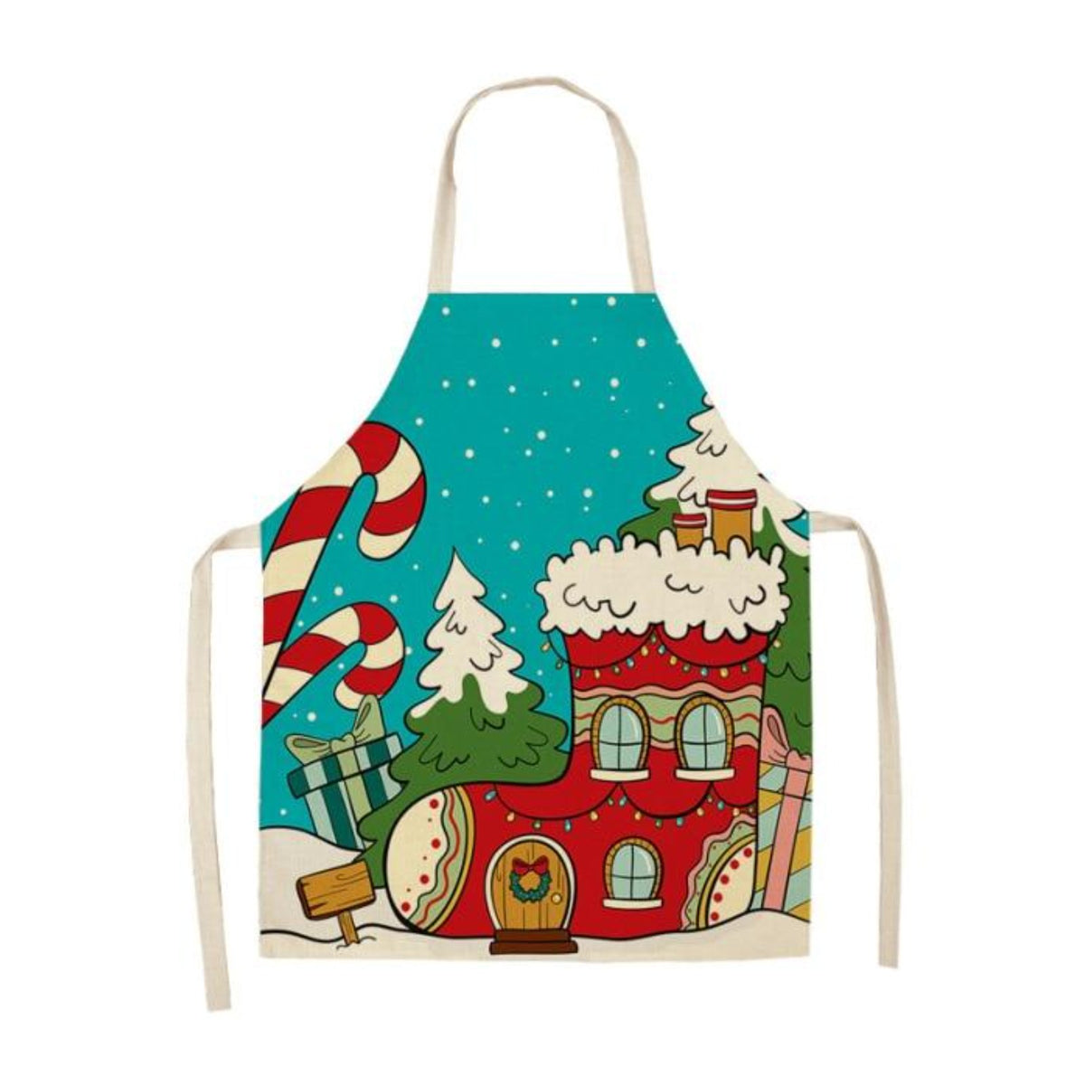 Tablier de cuisine à motif de Noël, village de Noël sous la neige