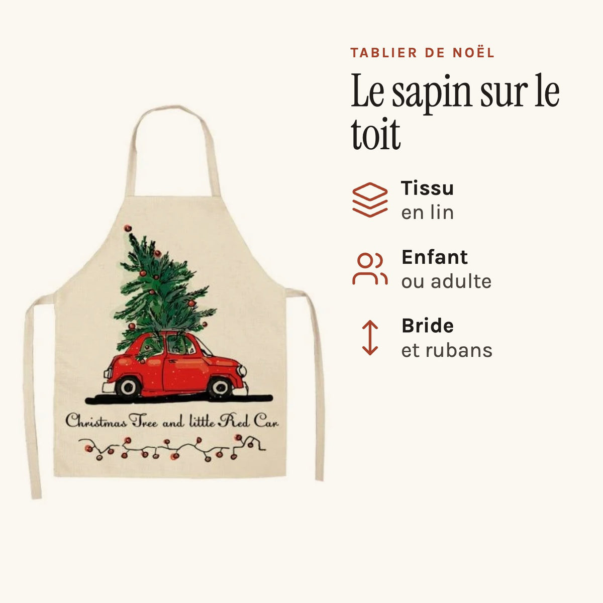 Kochschürze Weihnachten, kleines rotes Auto und Tannenbaum