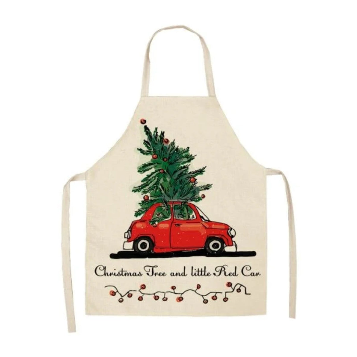Tablier de cuisine Noël, petite voiture rouge et sapin