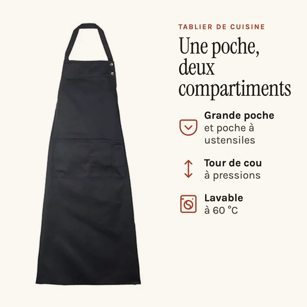 Tablier de cuisine noir professionnel, noir