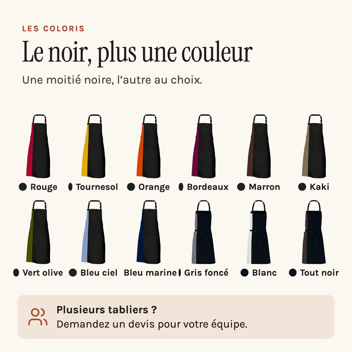 Tablier Original, les douze coloris