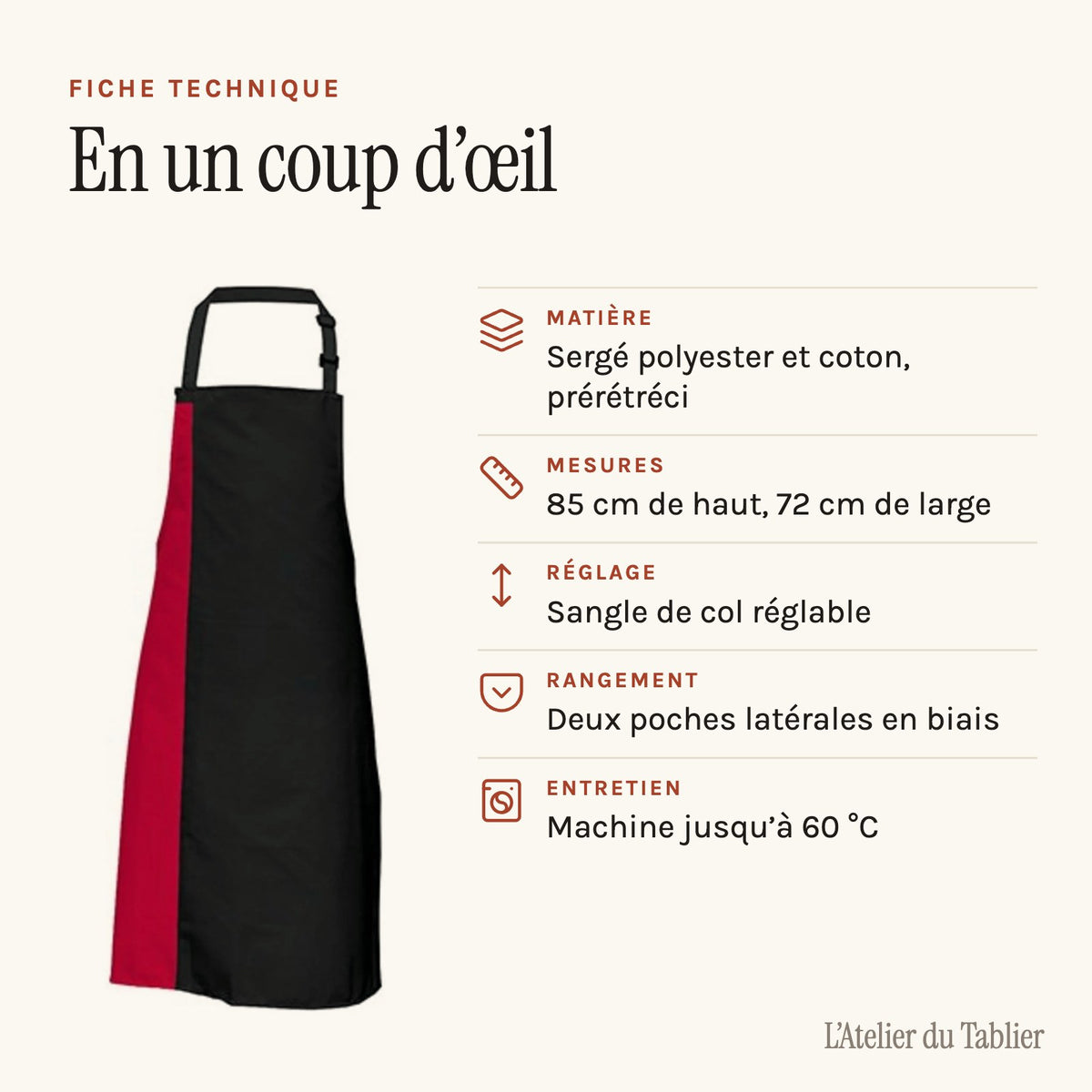 Tablier Original, fiche technique