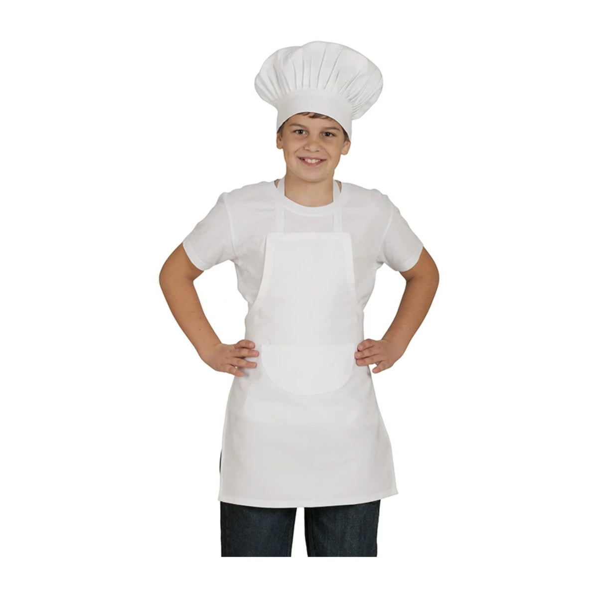 Tablier de cuisine pour petite fille, coloris blanc, porté par un enfant