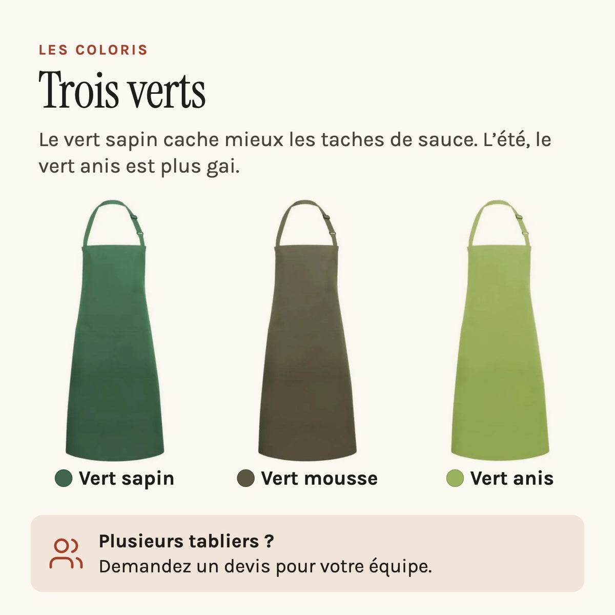 Tablier de Cuisine Vert, les coloris