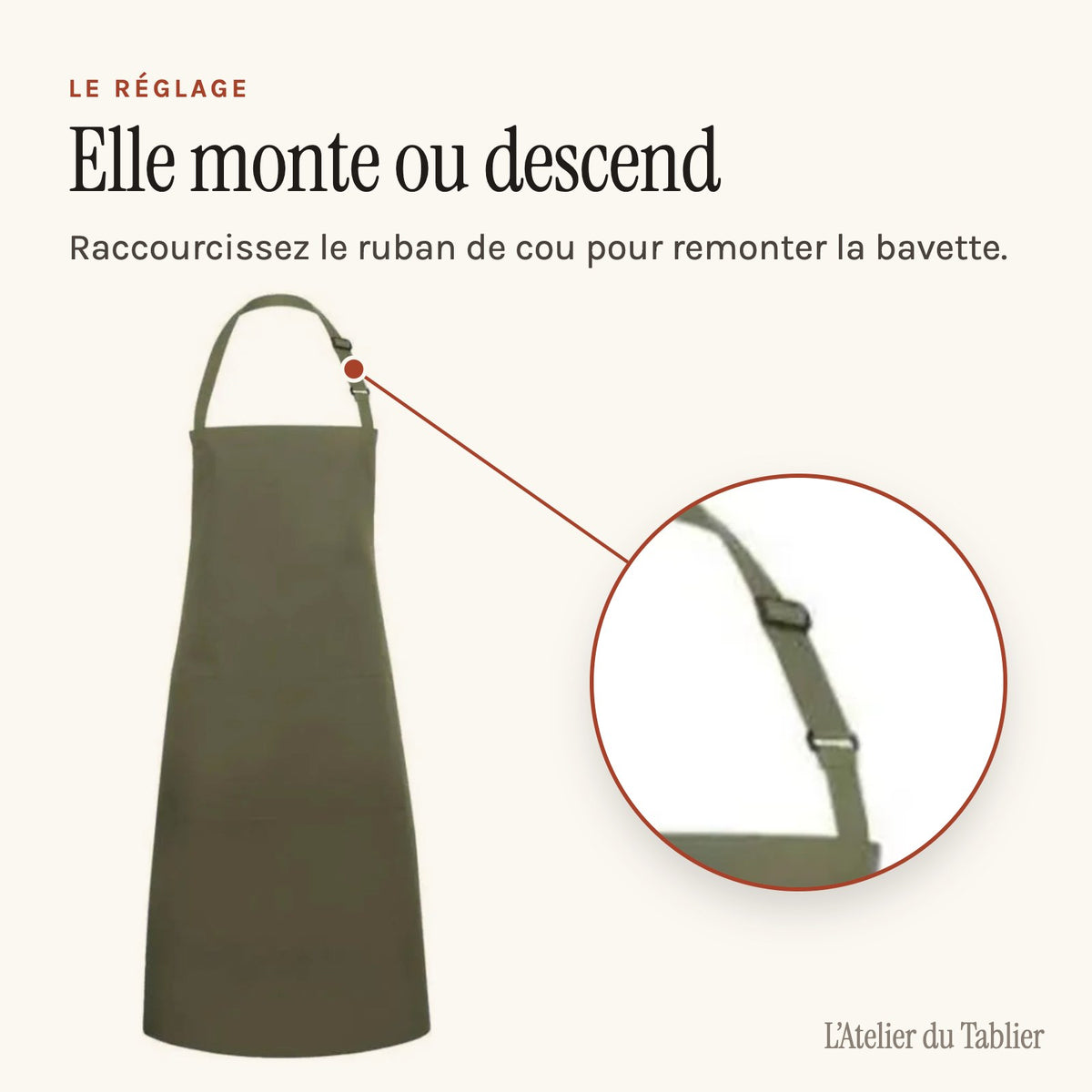 Tablier de Cuisine Vert, le réglage