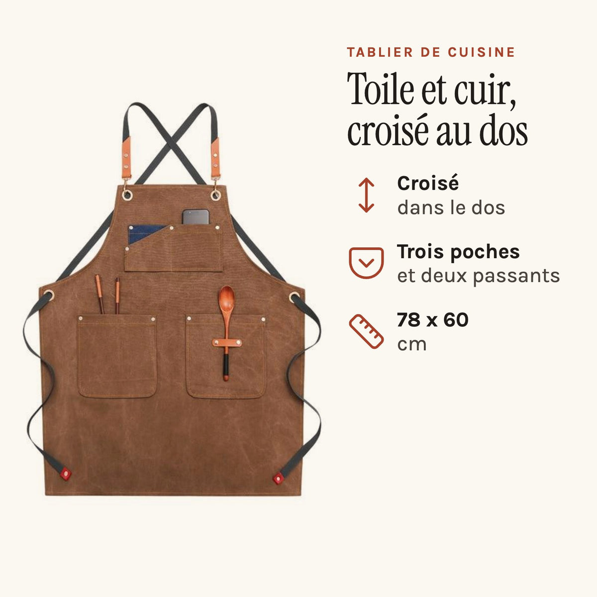 Tablier de Cuisine Vintage, toile et cuir