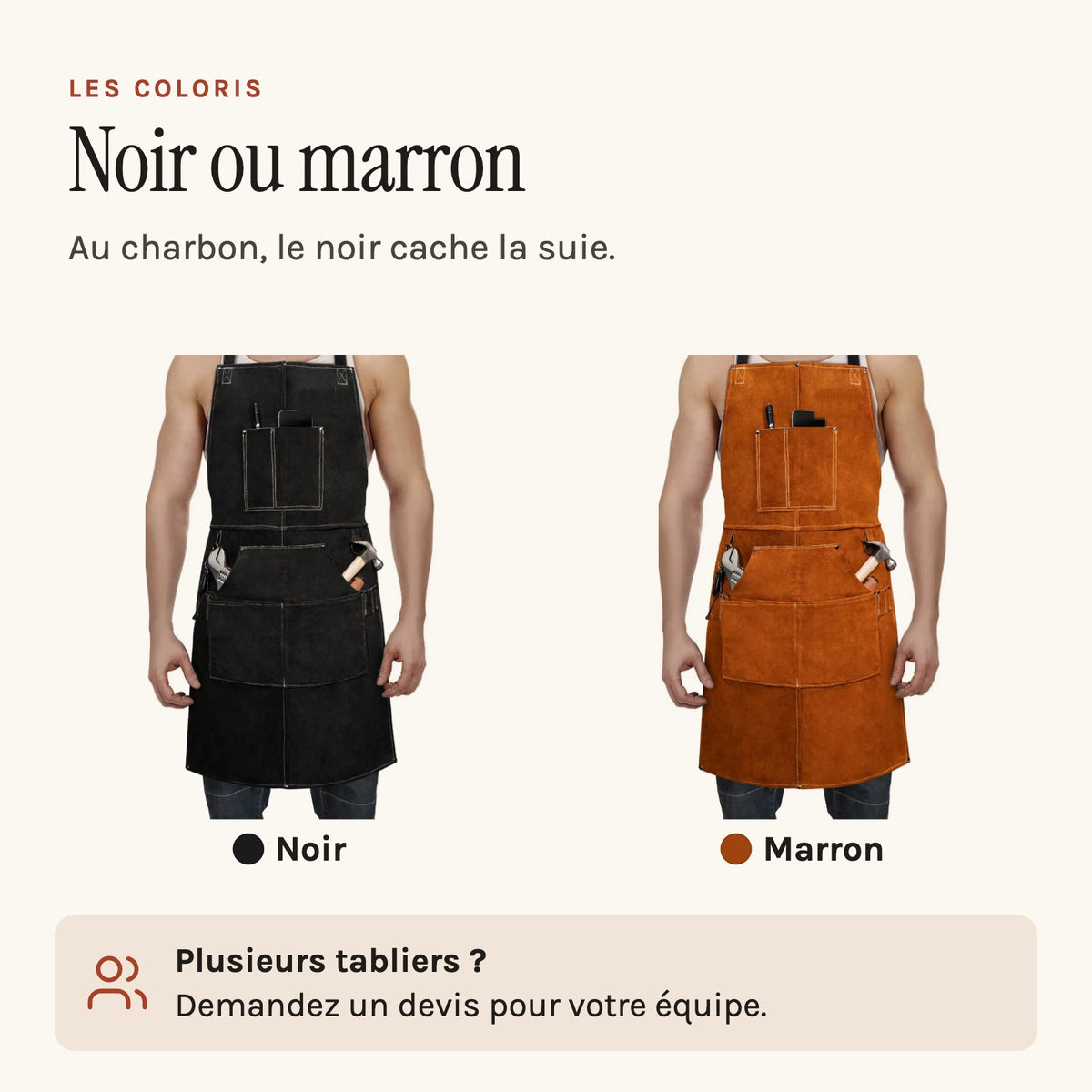Tablier de forge en cuir de vache, six poches à outils, les deux coloris