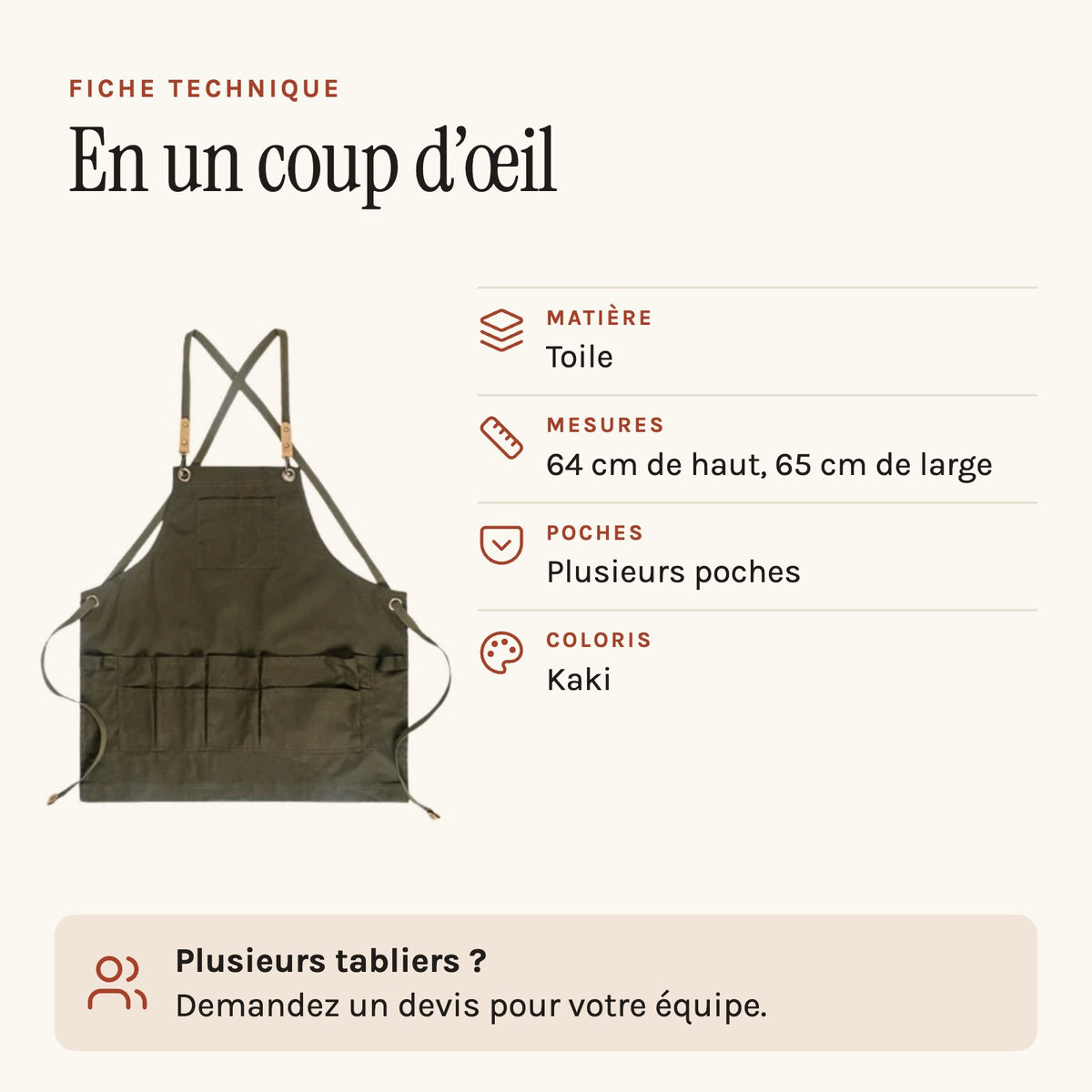 Tablier de Jardinage, fiche technique