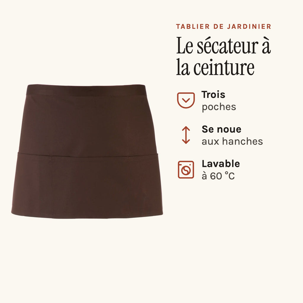 Tablier de jardinier pas cher, à trois poches, marron, tablier de taille à trois poches