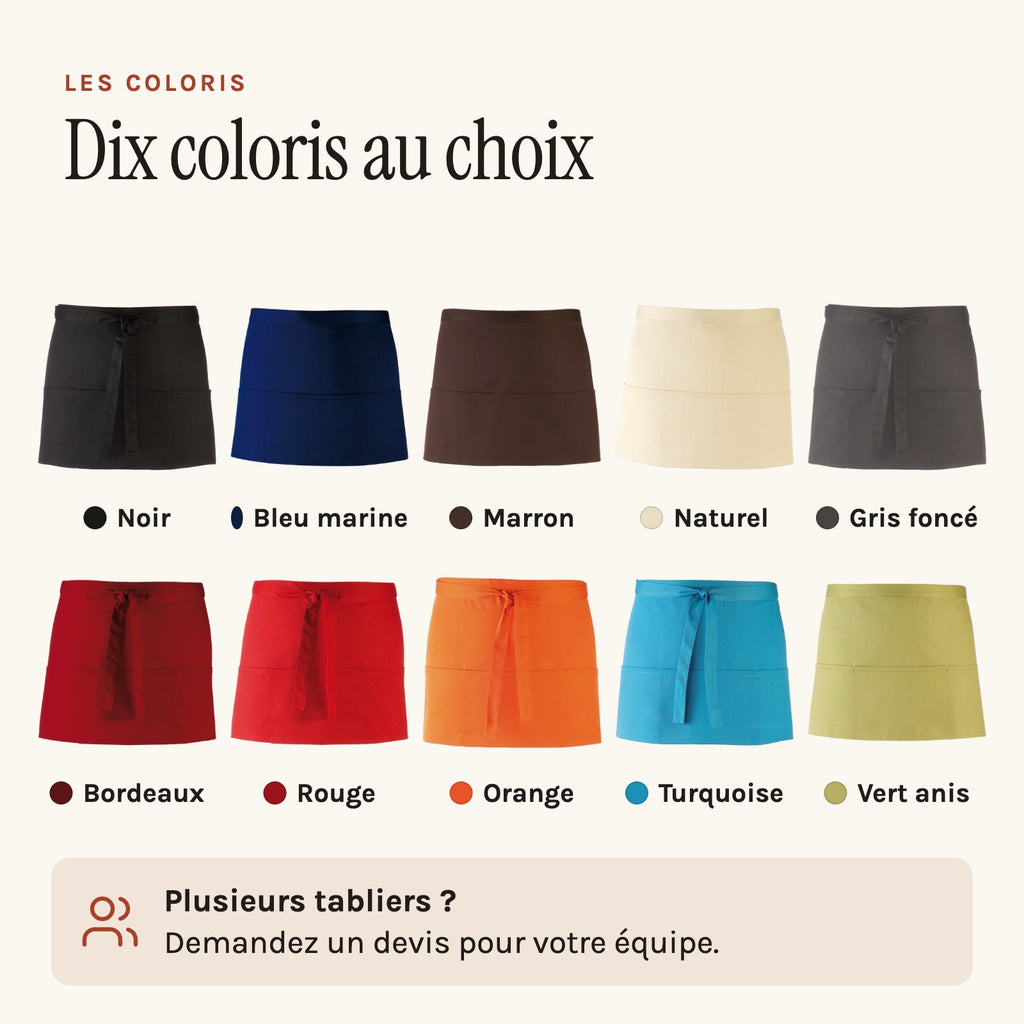 Tablier de jardinier pas cher, à trois poches, les dix coloris