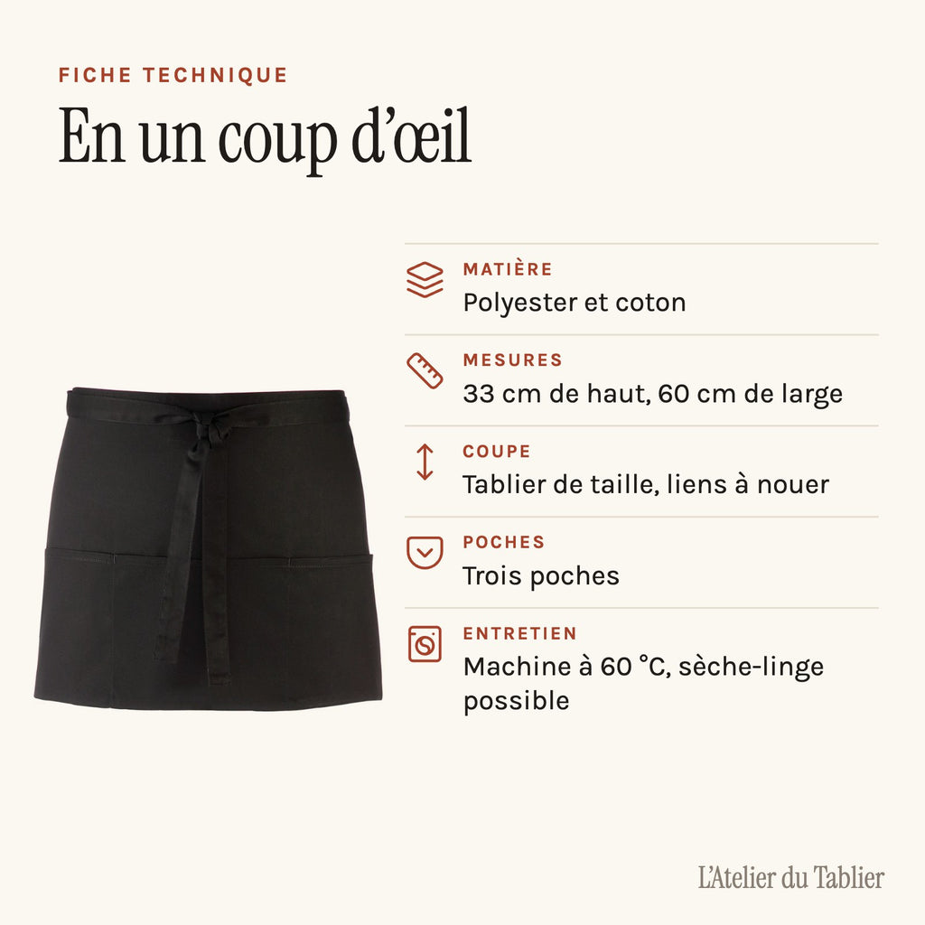 Tablier de jardinier pas cher, à trois poches, fiche technique