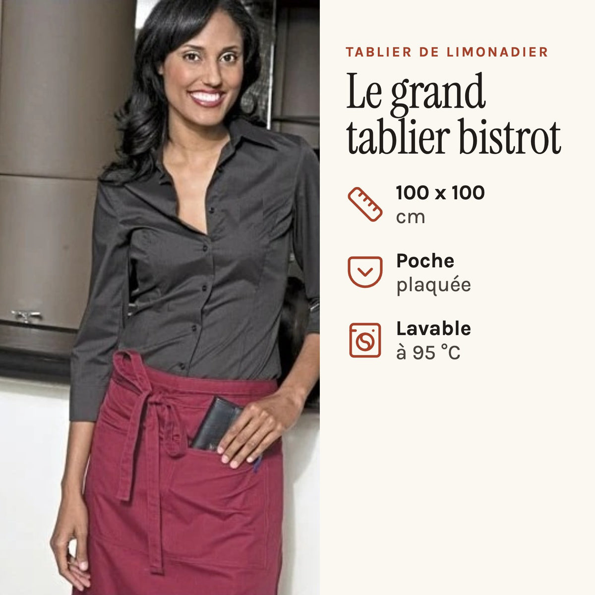 Bistroschürze für den Tresen, Kirschrot, getragen