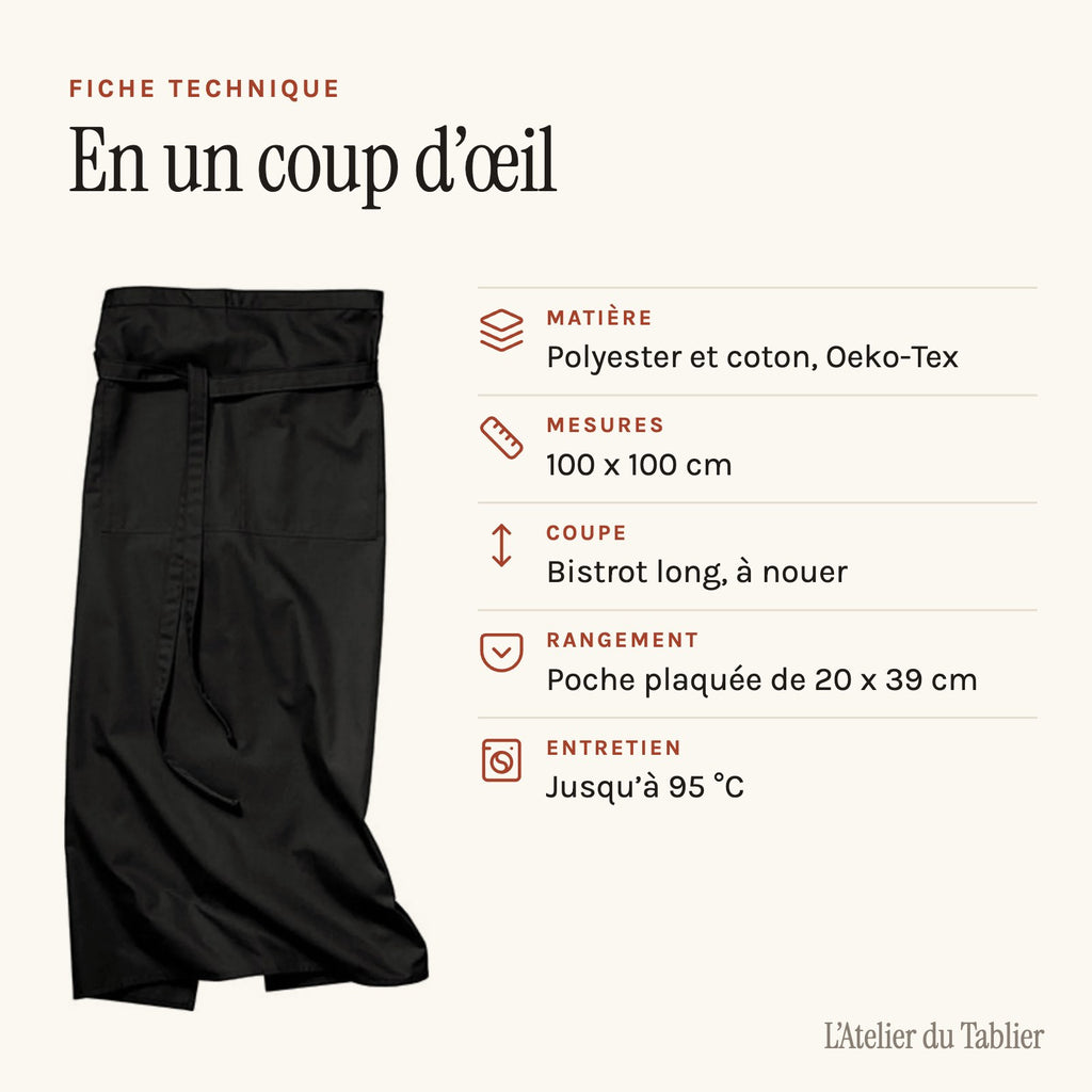 Bistroschürze für den Tresen, technisches Datenblatt