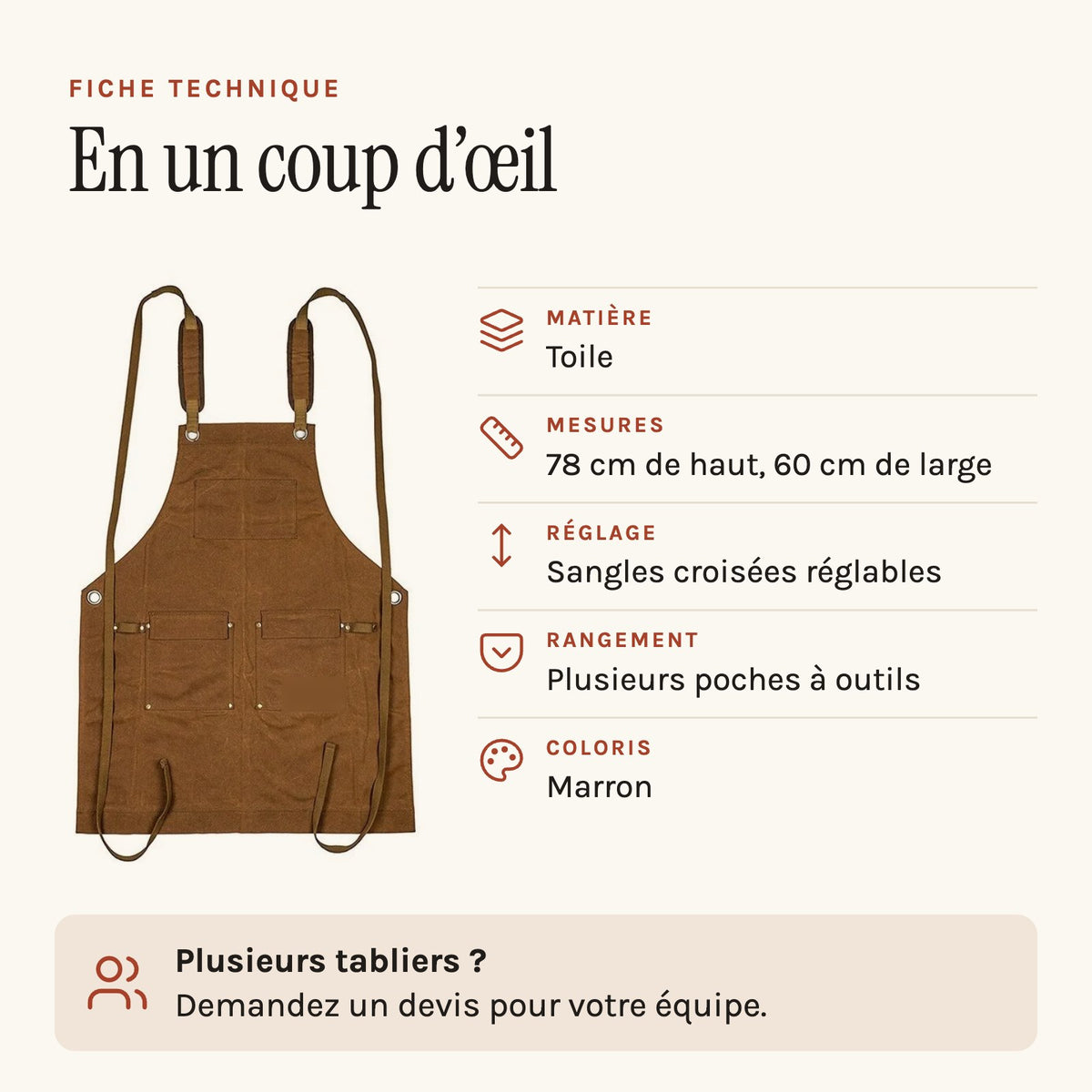Tablier de Menuisier, fiche technique