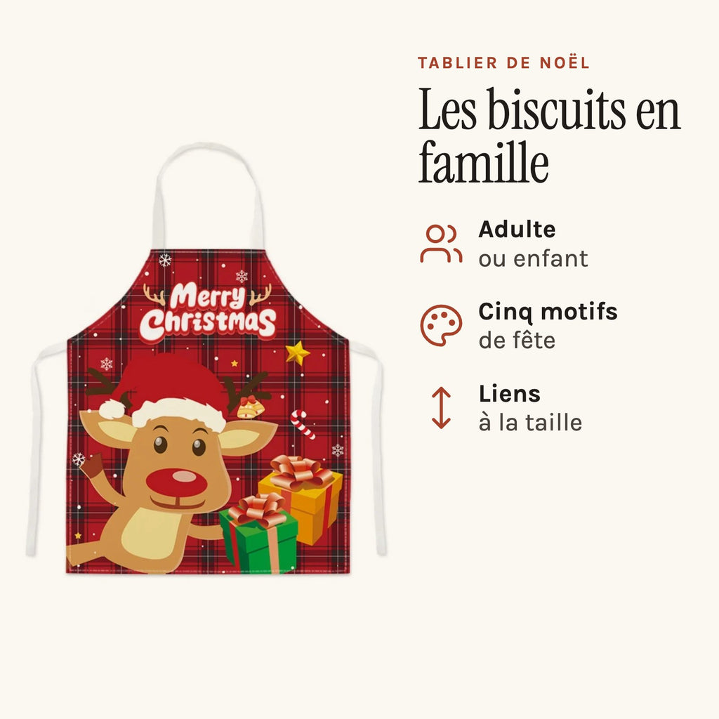Tablier de Noël pas cher, pour adulte ou enfant, motif renne, pour cuisiner en famille