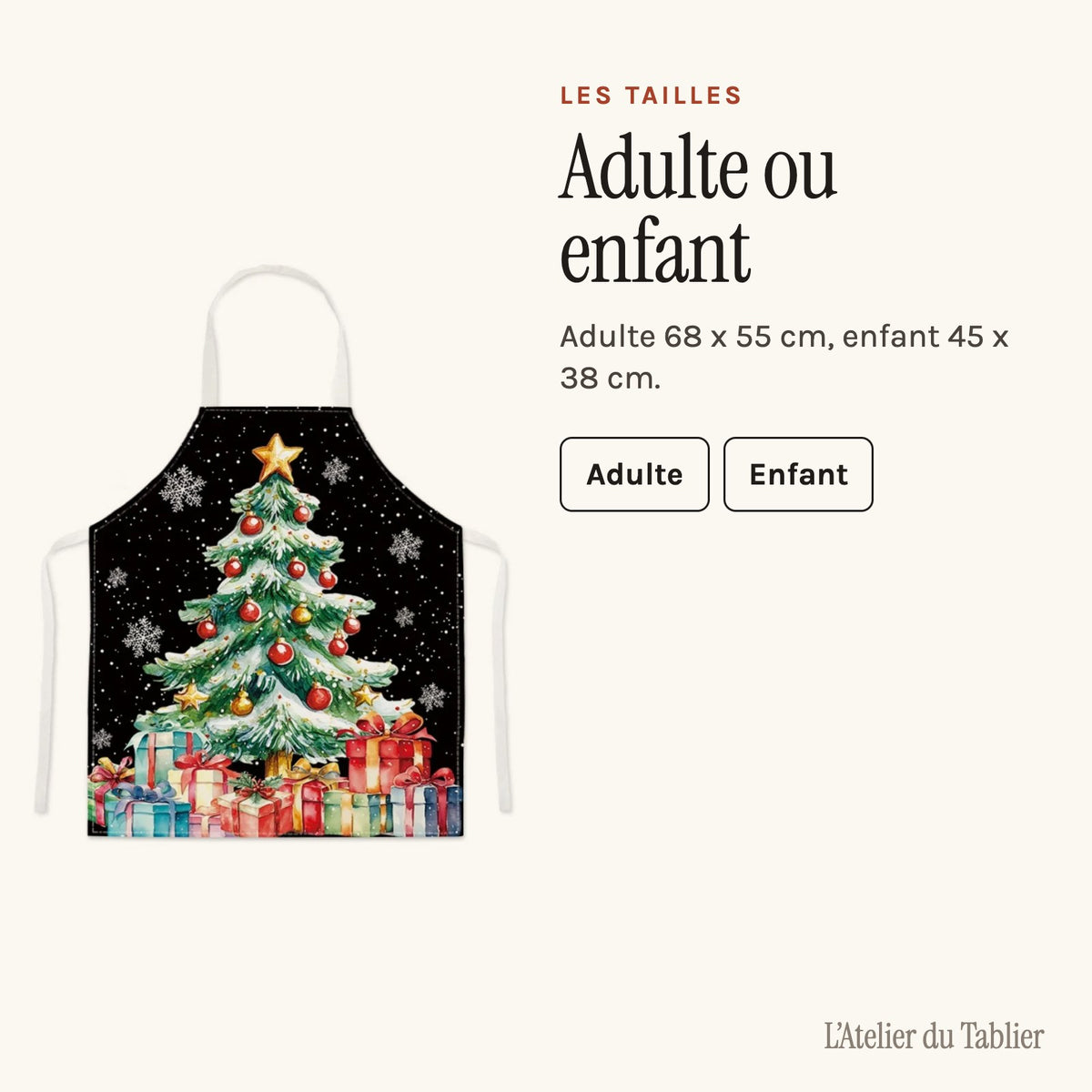 Tablier de Noël pas cher, pour adulte ou enfant, taille adulte ou enfant