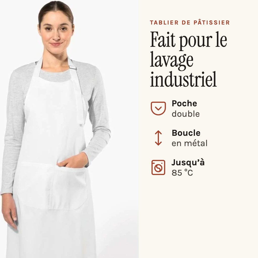 Konditorschürze, getragen, doppelte Tasche und Industriewäsche