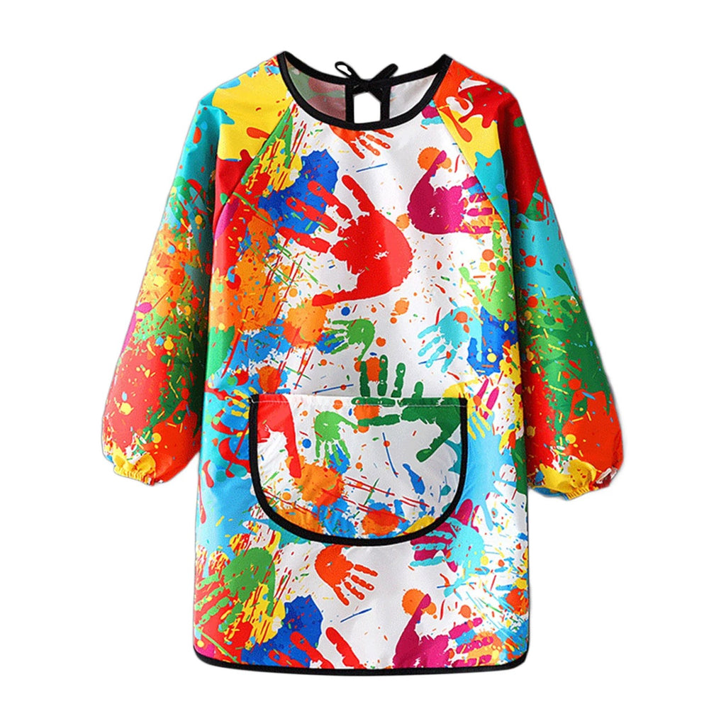 Tablier de peinture enfant à manches longues, motif mains, multicolore, de face