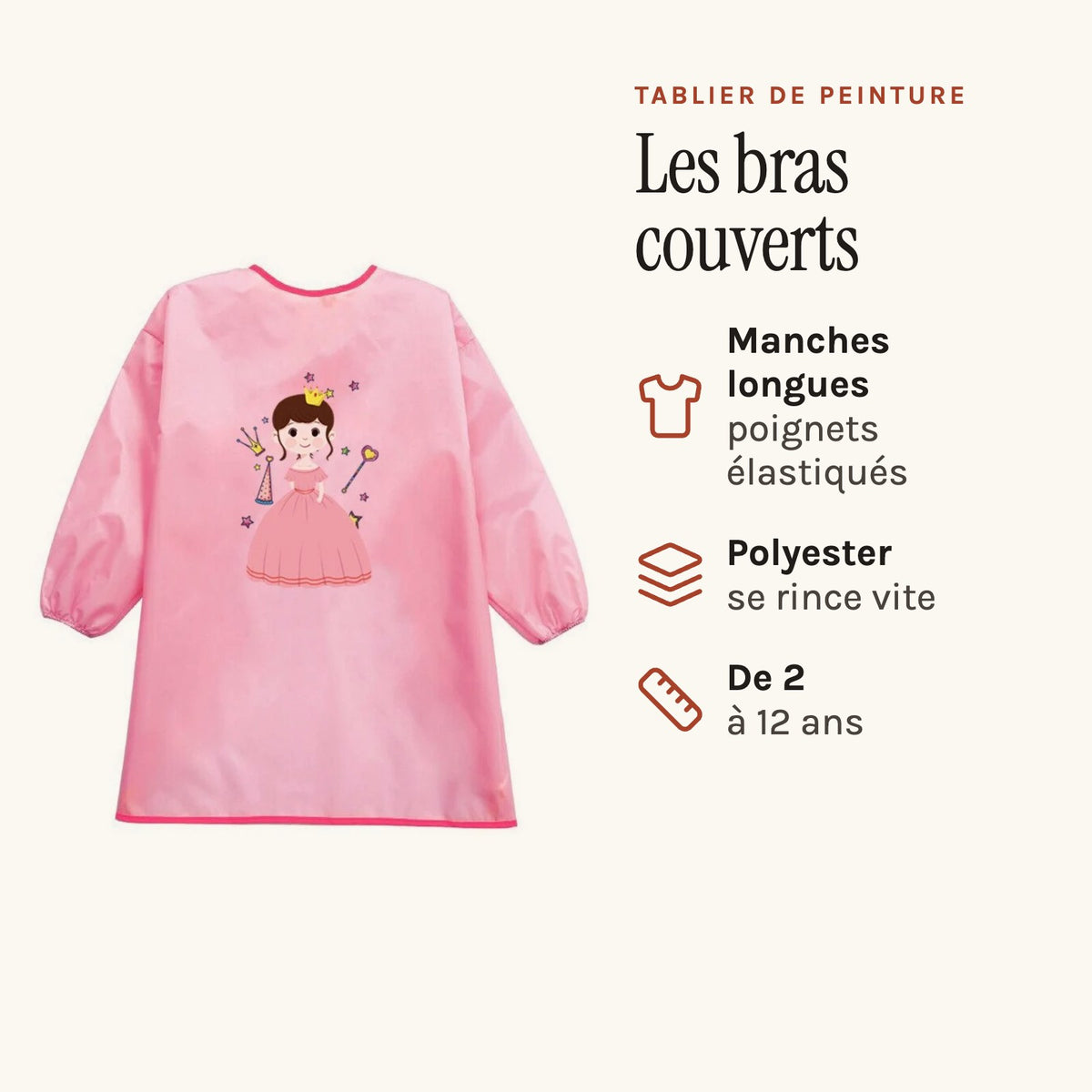 Malschürze für Mädchen mit Prinzessin, Rosa, Vorderansicht