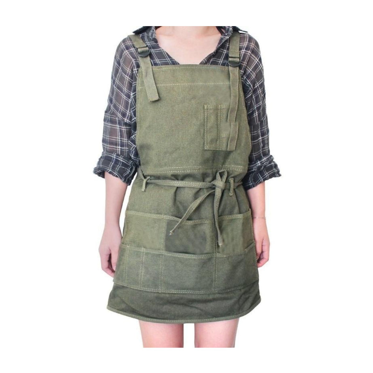 Malerschürze, Khaki, getragen